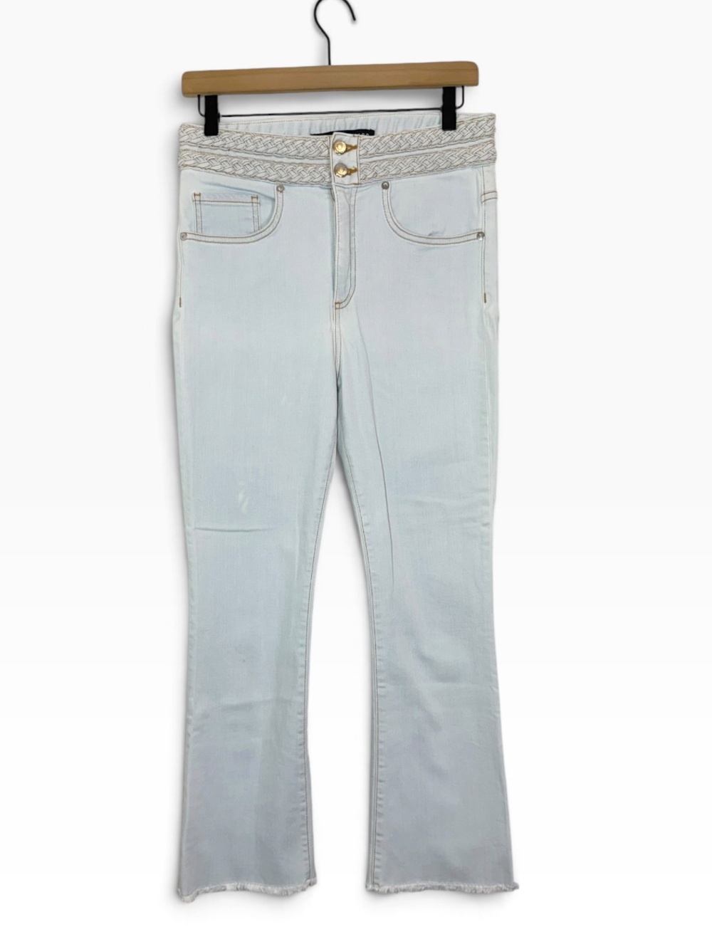 Veronica Beard Carly Braided Waist Cropped Flare Jeans Light Wash Size 27 - Picture 2 of 9